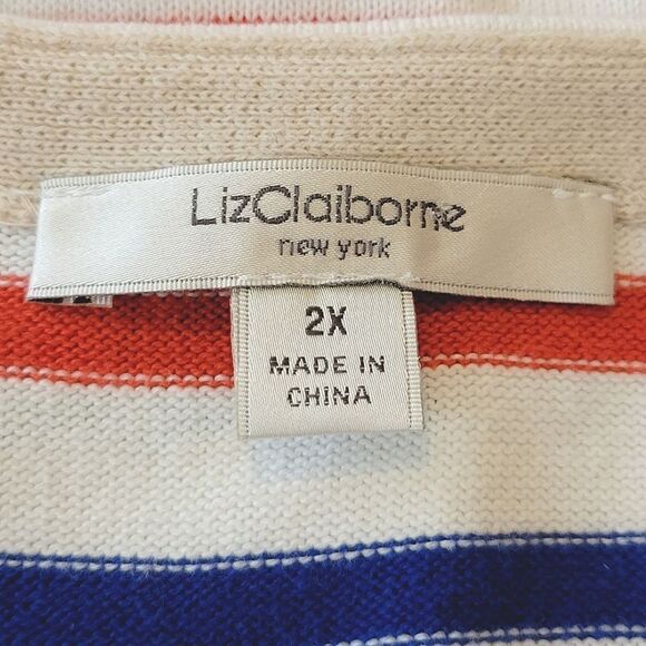 Liz Claiborne New York Multi Color Striped V-neck 3/4 Sleeve  Cardigan Size 2X - Picture 6 of 7